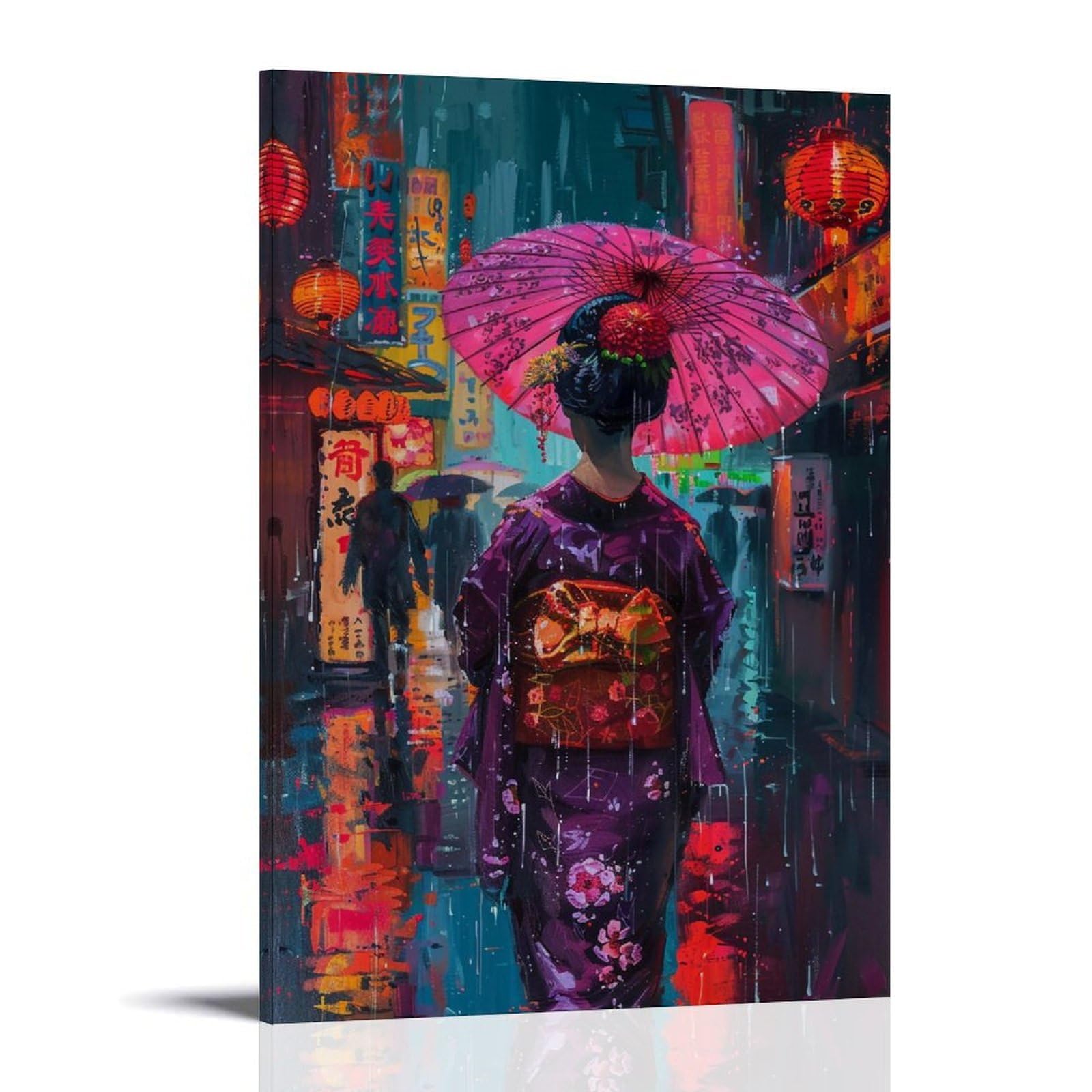 HUERYRYHY Rainy Tokyo Geisha 03 Poster Wall Art Canvas Vintage Aesthetic Painting Decor for Rooms 20x30inch Frame-style