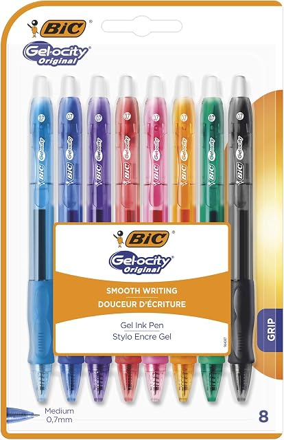 BIC Gel-ocity Original Pens - Assorted Colours - Pack of 8 Gel Ink Pens for Drawing with Soft Grip and Retractable Tip
