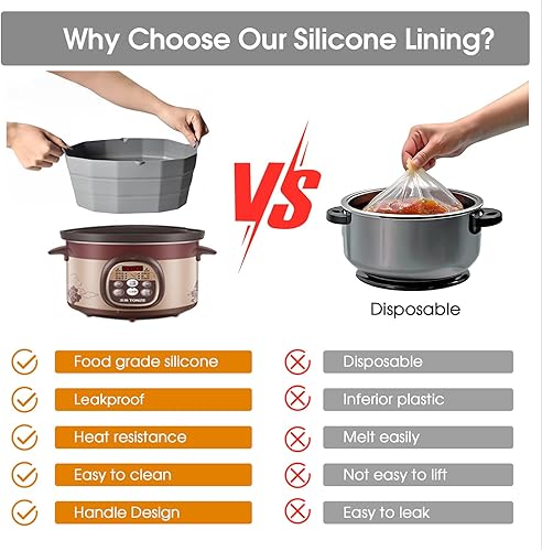Miniatura 6 de Revestimientos para olla de cocción lenta compatibles con olla Crock Pot de 6 a 8 cuartos de galón, inserto divisor de silicona reutilizable, a