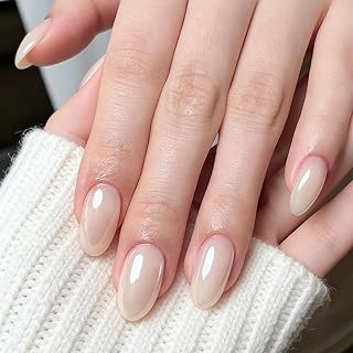 30 Stück French Oval Kurz Press on Nails - Kunstnägel zum Aufkleben mit Milch Weiß Design, Wiederverwendbare Full Cover Nägel zum Aufkleben für Alltag - Glossy Fake Nails Für Damen Maniküre