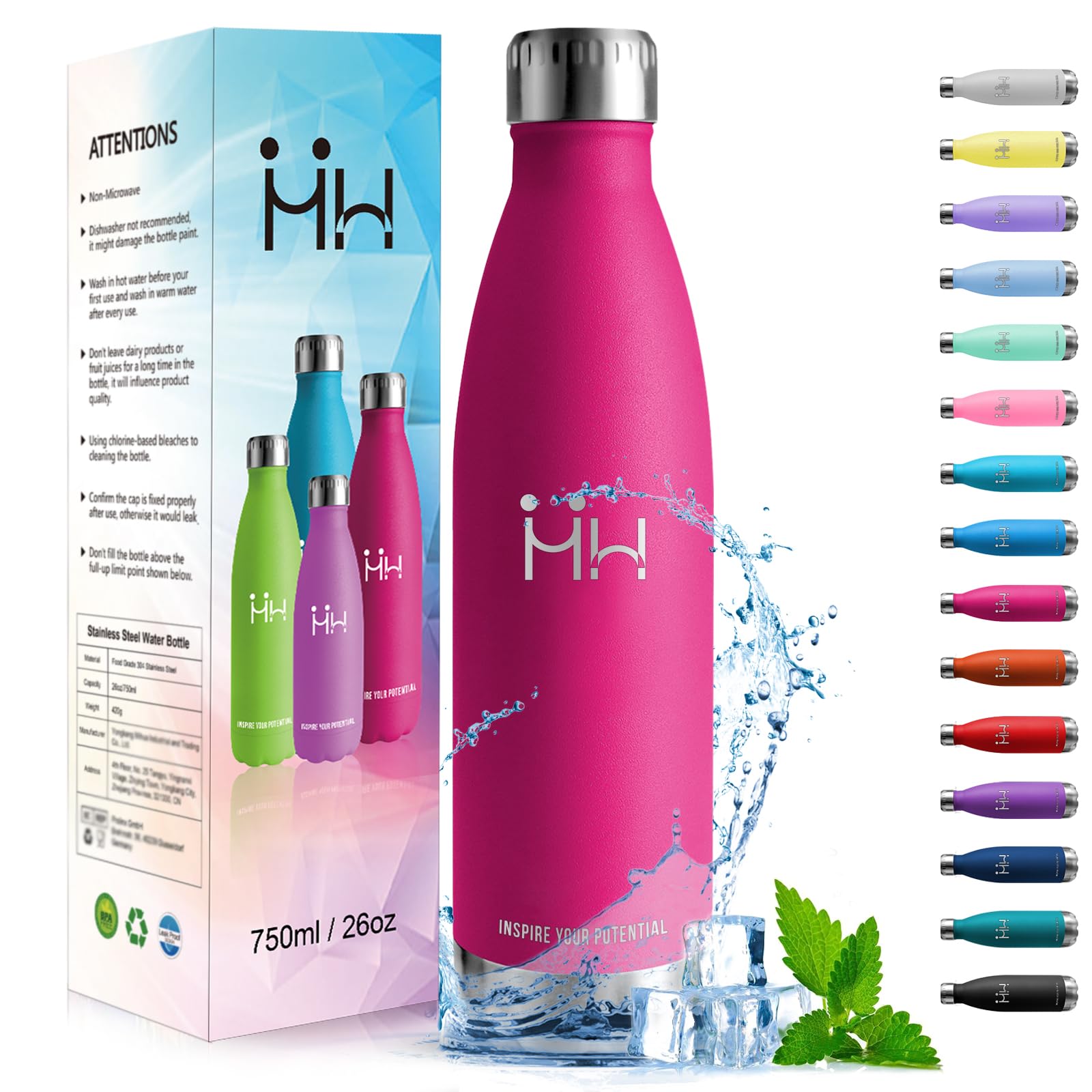 HoneyHolly Insulated Water Bottle - 750ML - Stainless Steel Double Wall Insulated Water Bottle, BPA-Free Sports Bottle, Leak-Proof Insulated Bottle, Powder Coating Process - for Hot and Cold Drinks