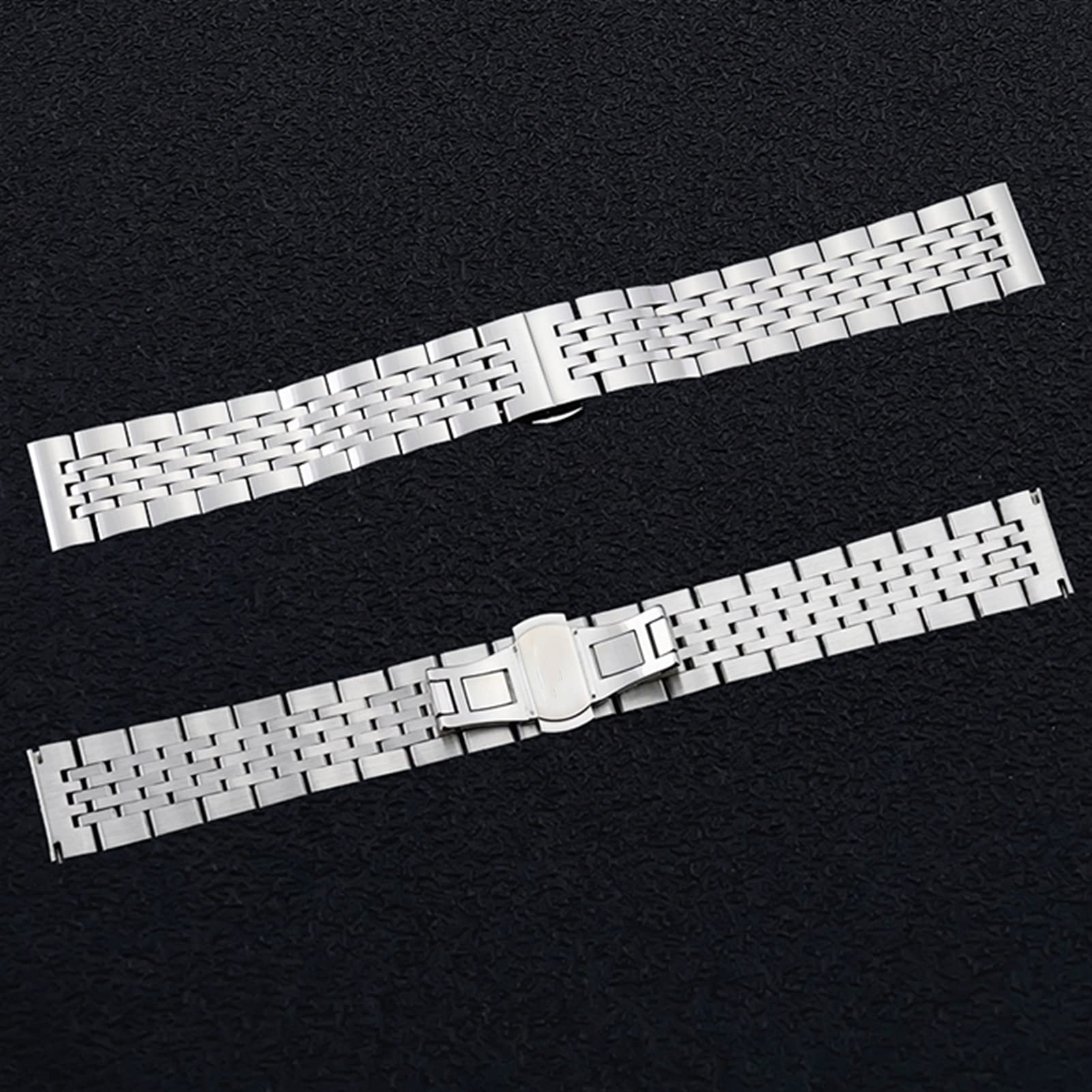 EKSED Bracelet De Montre Bracelet De Montre Bracelet en Acier Inoxydable Solide Sept Perles Boucle Papillon 12Mm14Mm16Mm18Mm19Mm20Mm22Mm24Mm /20Mm / Or Argent