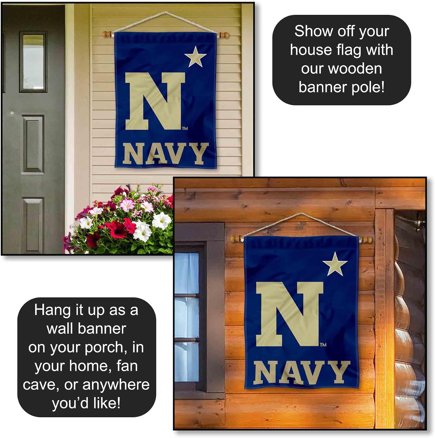 US Navy Midshipmen N Star Double Sided House Flag