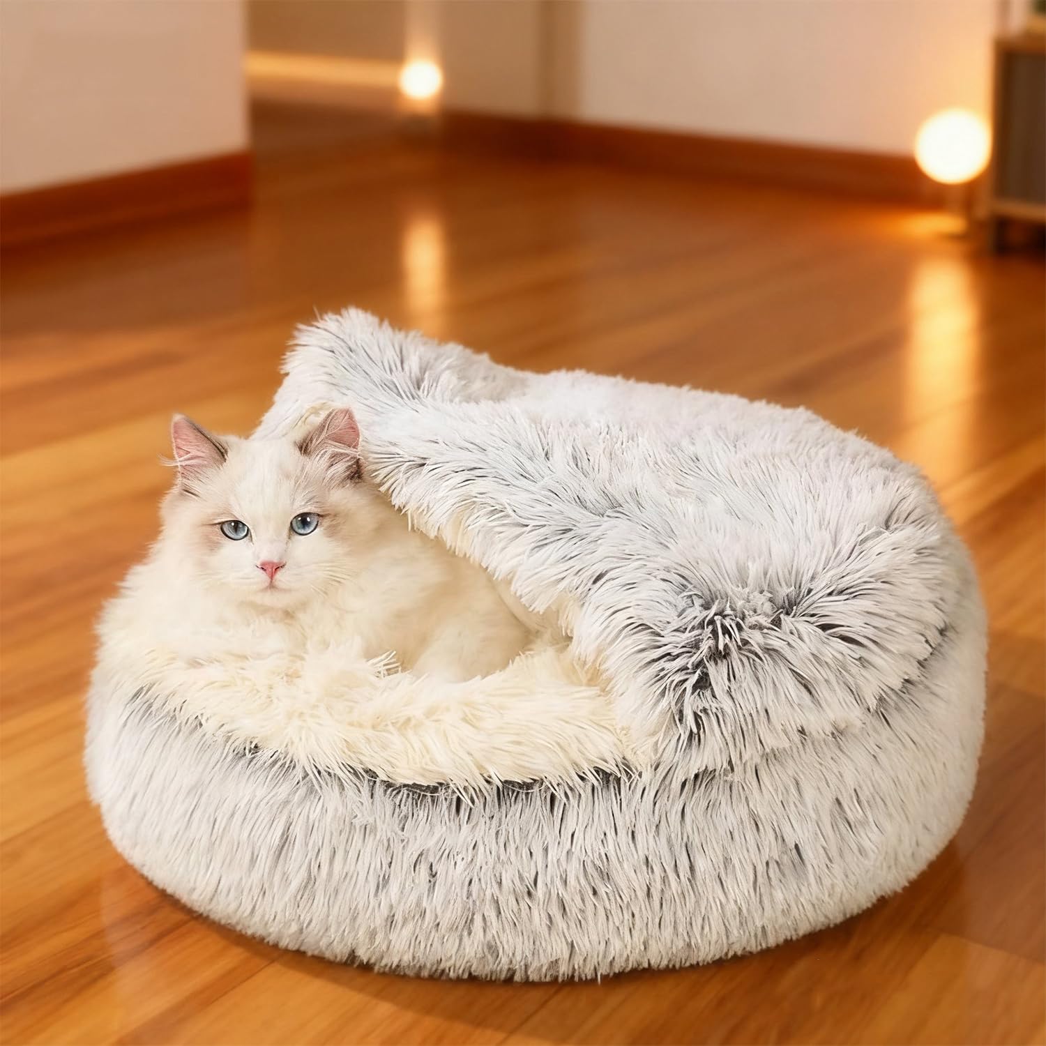 Cuccia per Animali Domestici Letto da Interno Lavabile Lettino soffice per Cani a Forma di Conchiglia Calmante Soffice Peluche Divano per Lettino Gatto Cesto per Gatto e Cane (Grigio, 50cm Ø)