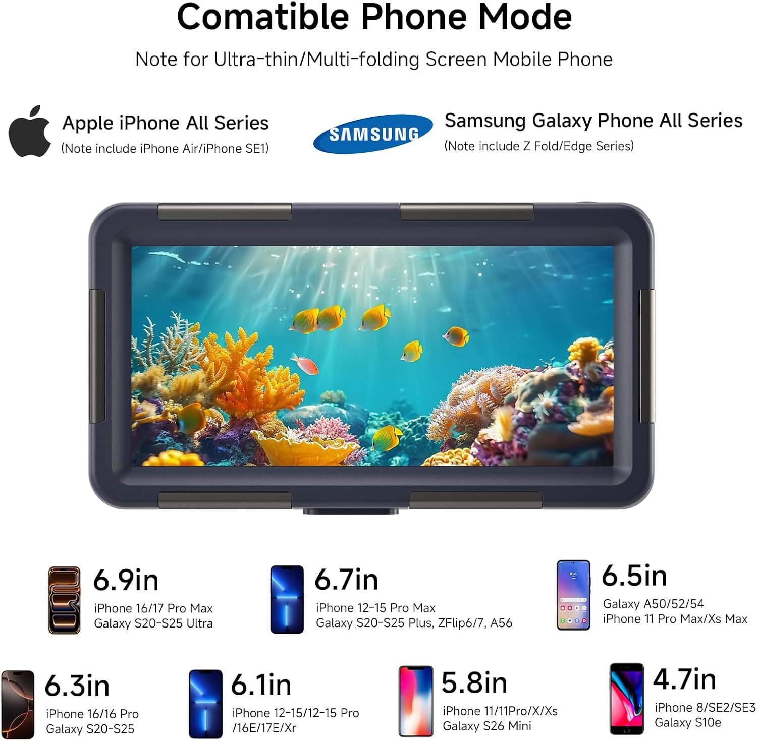 Underwater Phone Case for Snorkeling, [50ft/15M] Professional Diving Waterproof Phone Case for iPhone 17-7 Pro/Pro Max/Plus/Mini, Galaxy S10-S25 Plus/Ultra, A21-A56[Classic]