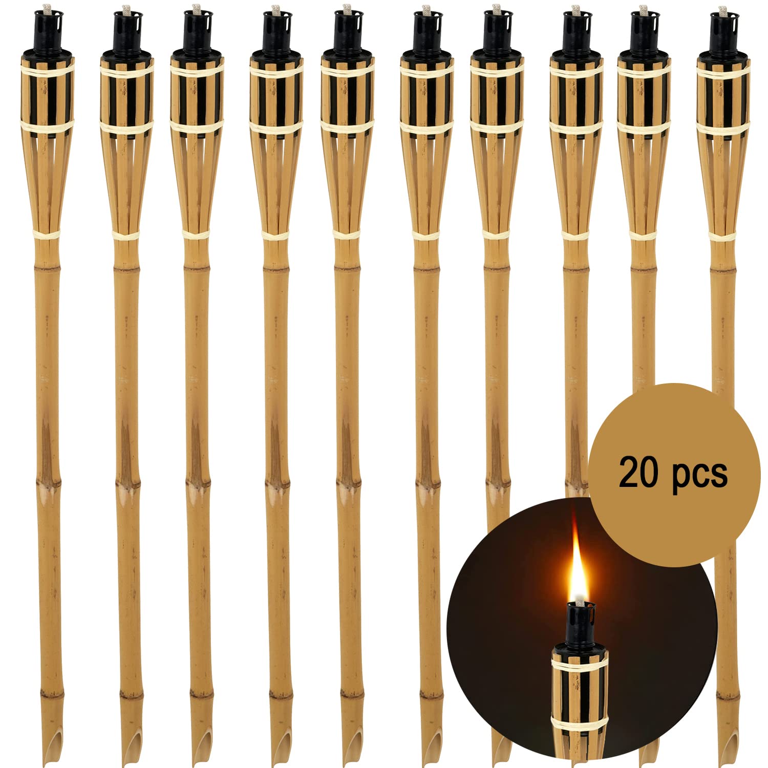 Torches de jardin en bambou avec mèche de 90 cm de long - 185 ml - Capacité : 185 ml