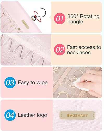 Miniatura 37 de BAGSMART Organizador de collares colgantes, rollo de almacenamiento con ganchos de metal, organizador de joyas de doble cara para collares, pulseras