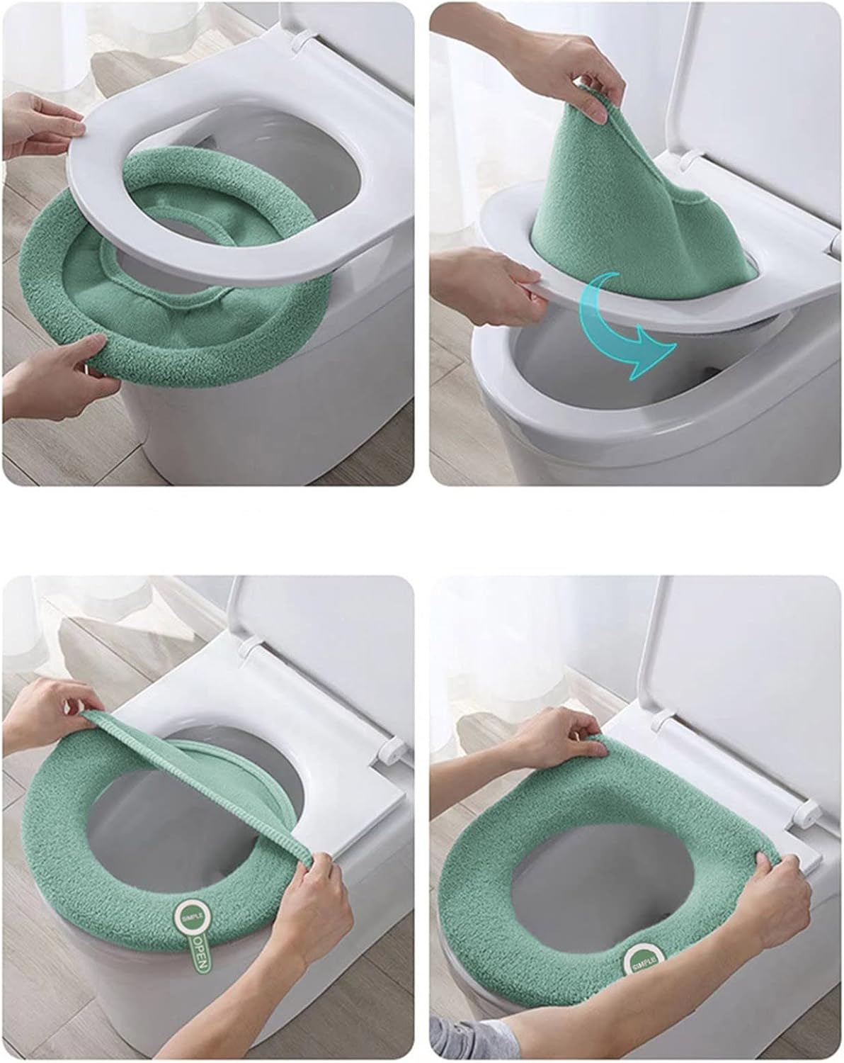 Four Seasons Universal Warm Toilet Seat, Home Toilet Seat, Thickened Soft Toilet Cover Cover, Retractable Washable Comfortable Toilet Cover, Reusable, For All Oval Toilet Seat (Grey, With Handle)