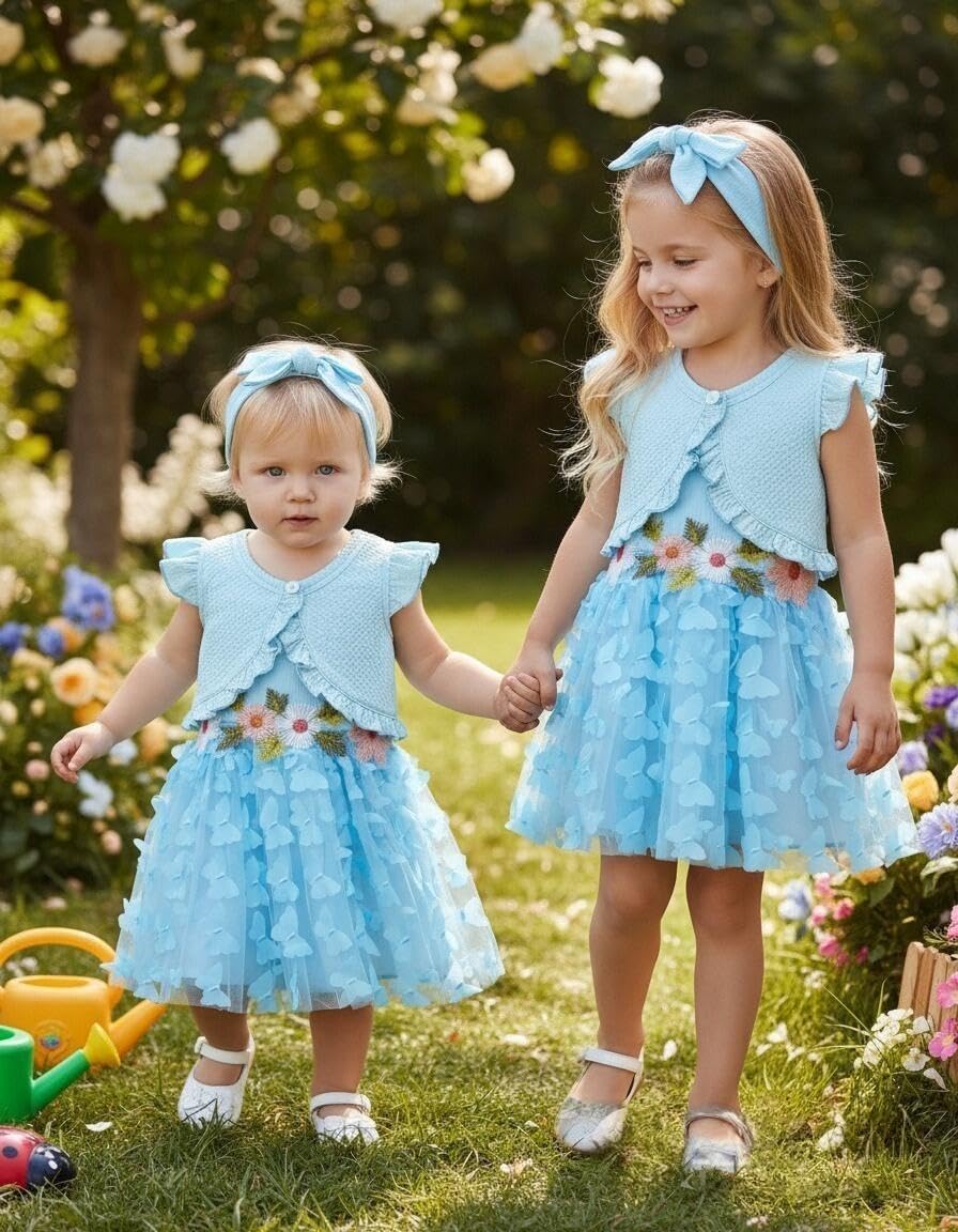 Renotemy Newborn Baby Girl Flower Dress Toddler Boho Tutu Tulle Dress Princess Wedding Birthday Party Dresses for Girls 3M-3T