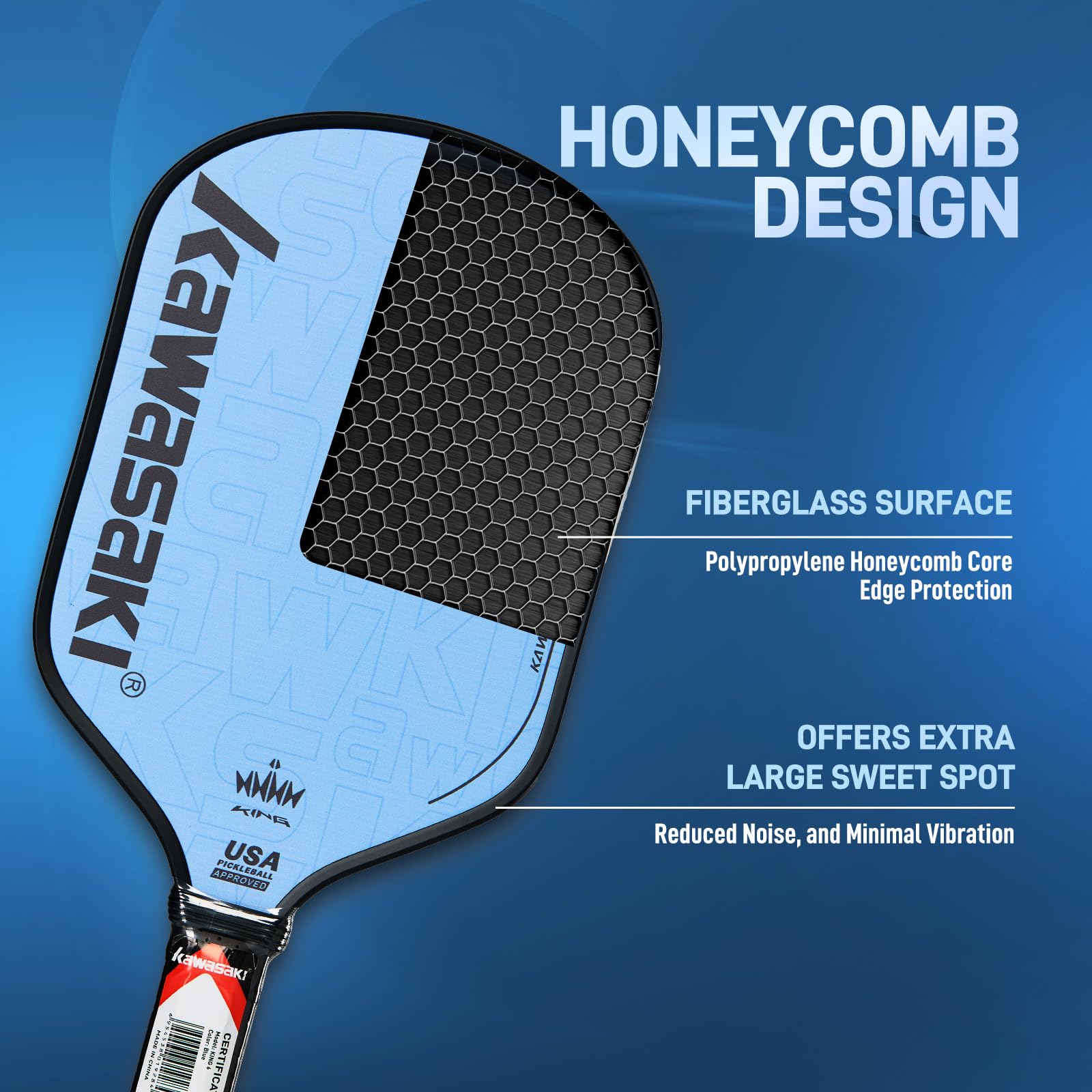 Kawasaki T700 Pickleball Schläger Kohlefaser 14mm PP Honeycomb Kern USAPA Genehmigt Turnierstufe mit Cover Case