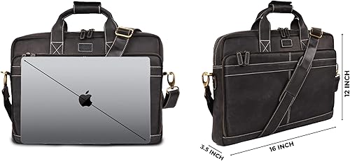 Miniatura 6 de LEATHER VILLAGE Maletín de cuero para portátil de 16 pulgadas para hombre, bolso de cuero para viajes y oficina, color negro