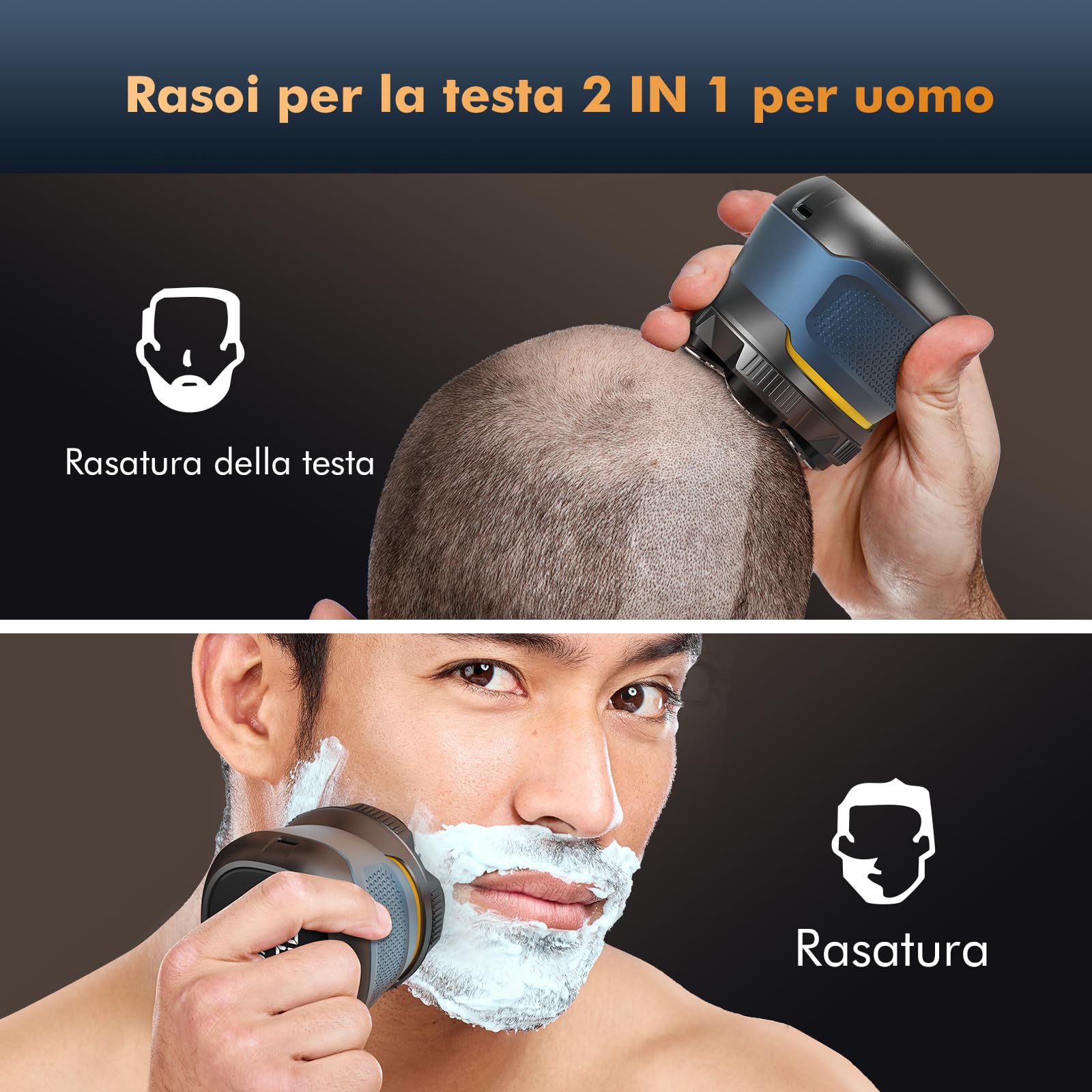 Rasoio Elettrico Testa Calva Uomo, IPX7 Impermeabile Rasoio Elettrico Barba, 6D Rasoio Testa Magnetiche, Rasoio Capelli Uomo Testa Calva con Display LED &Type-C