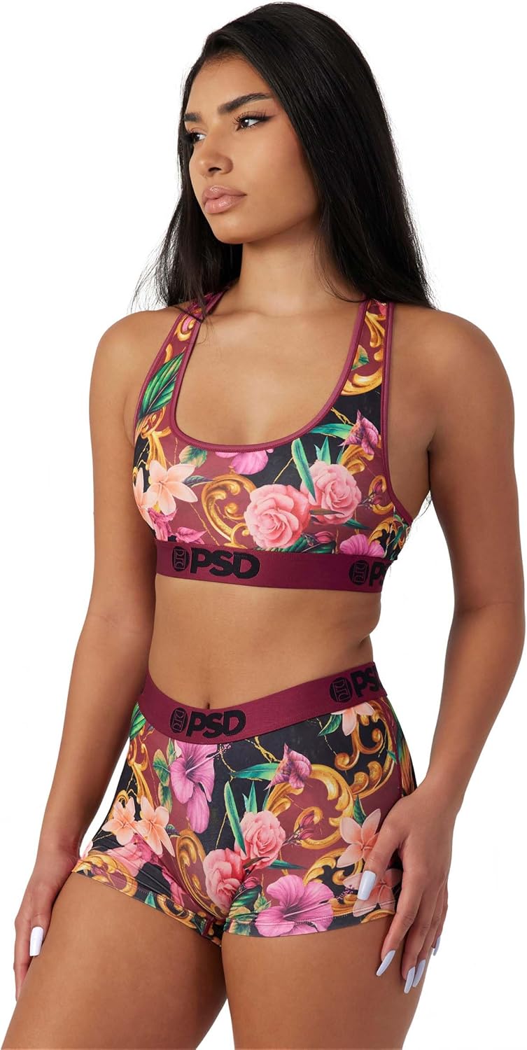 PSD Underwear Womens Sports Bra - Tropical Print, Medium Support Sports Bras for Women, Womens Racerback Sports Bras - Image 3