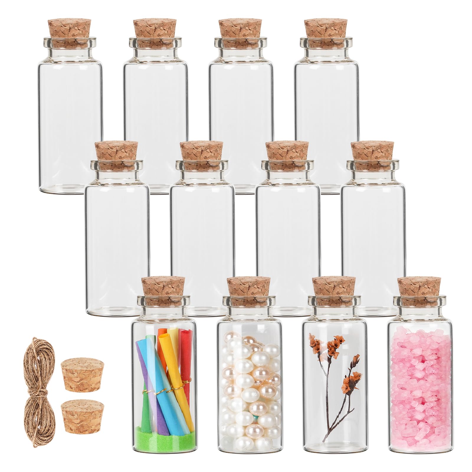 Amazon.co.jp: コルク付き小型ガラスボトル30ml、紐付きミニボトル12本