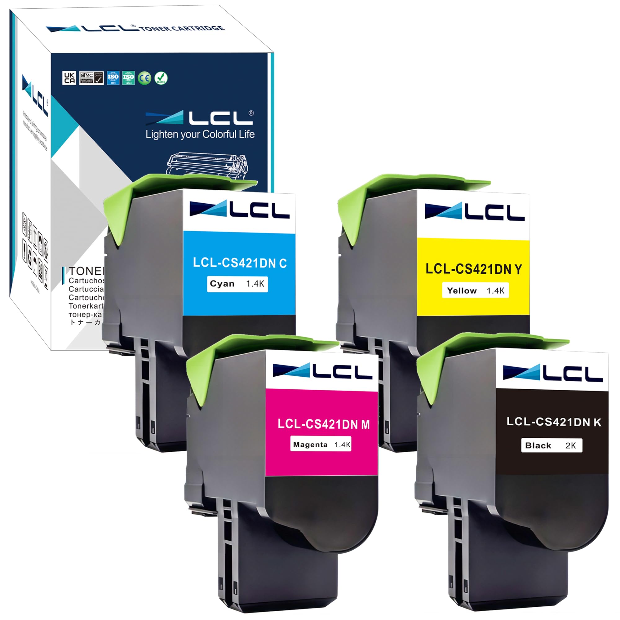 LCL Regenerowany wkład z tonerem zamiennik do Lexmark 78C20K0 78C20C0 78C20M0 78C20Y0 CS421 CS421dn CS521 CS521dn CS622 CS622de CX421 CX421DNA CX5222 CX52 2ade CX622 CX622ade CX625 (4 sztuki KCMY)