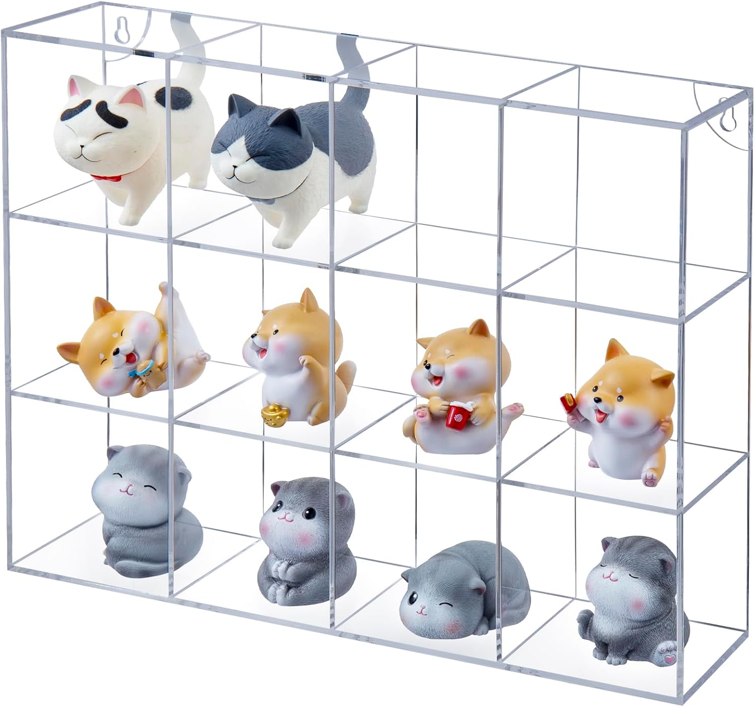 MyGift Acrylic Figure Display Case, Funko Pop Shelves 3 Tiers-12 Compartments, Collectibles, Crystals & Stones, Shadow Box Organizer Wall Mount or Desktop(15.5" W x 11.5" H)