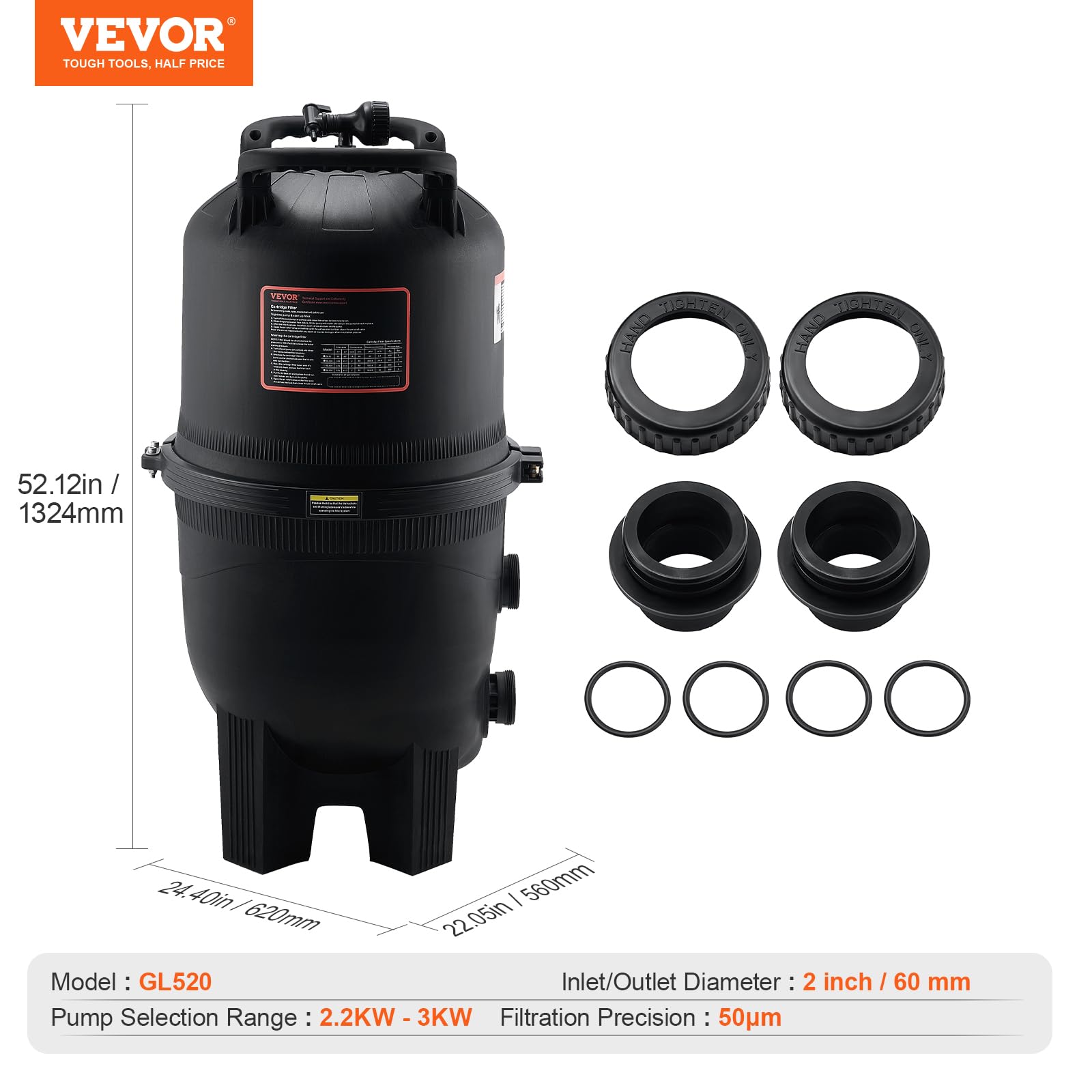VEVOR Filtro per piscina a cartuccia, superficie filtrante di 49 m², filtro per piscina da incasso, sistema di filtraggio per piscine fuori terra con filtro di aggiornamento e a prova di perdite