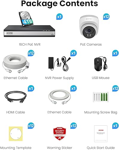 Miniatura 9 de ZOSI C220 16CH 4K PoE Sistema de Cámara de Seguridad para el Hogar, NVR de 16 canales de 8MP 4K con HDD de 4TB para grabación 24/7, 12 x cámaras IP