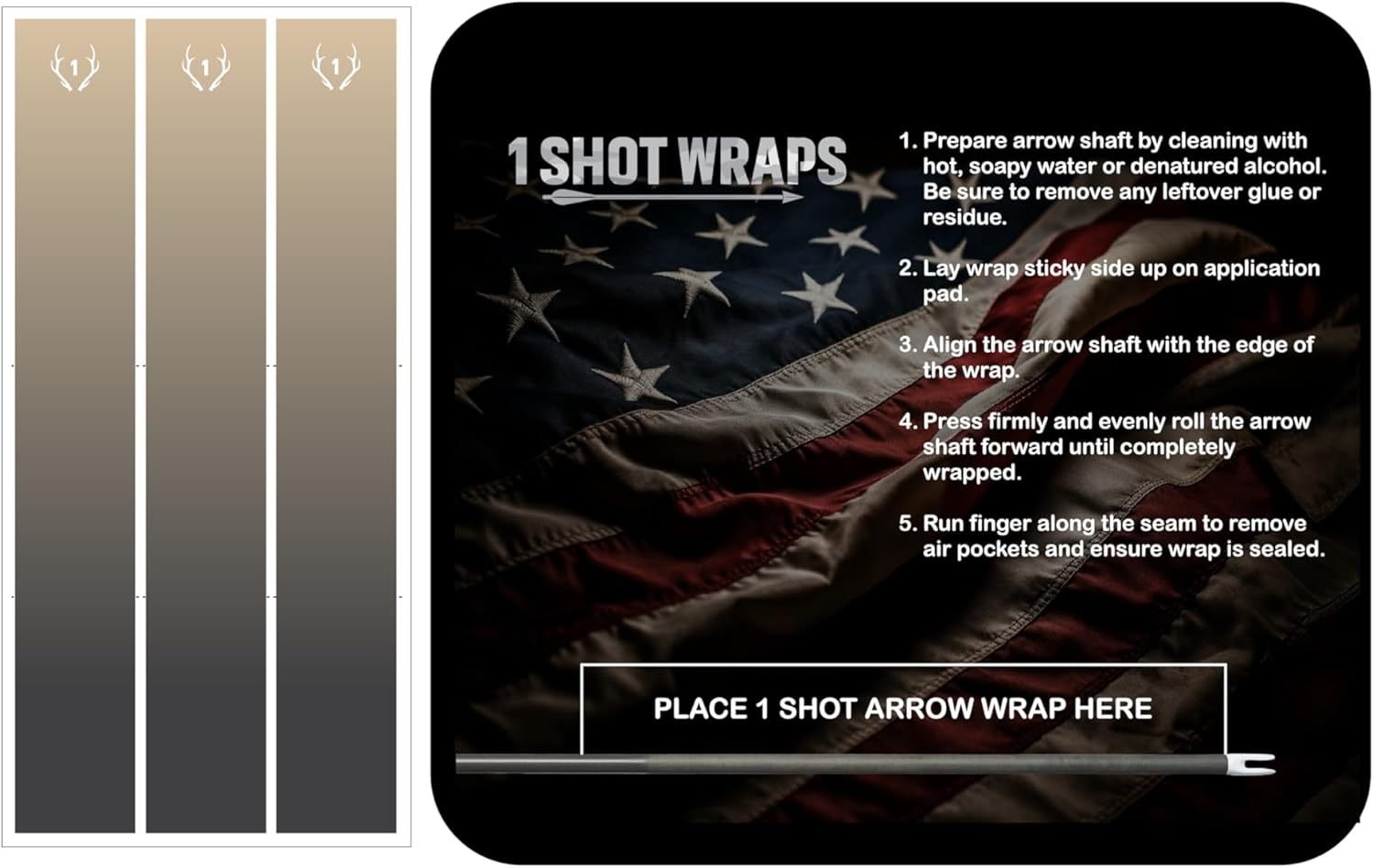 Standard Diameter Arrow Cresting Wraps for Carbon Shafts-Pack of 15- Color Fades with Application Pad 3,5,7 Inch.