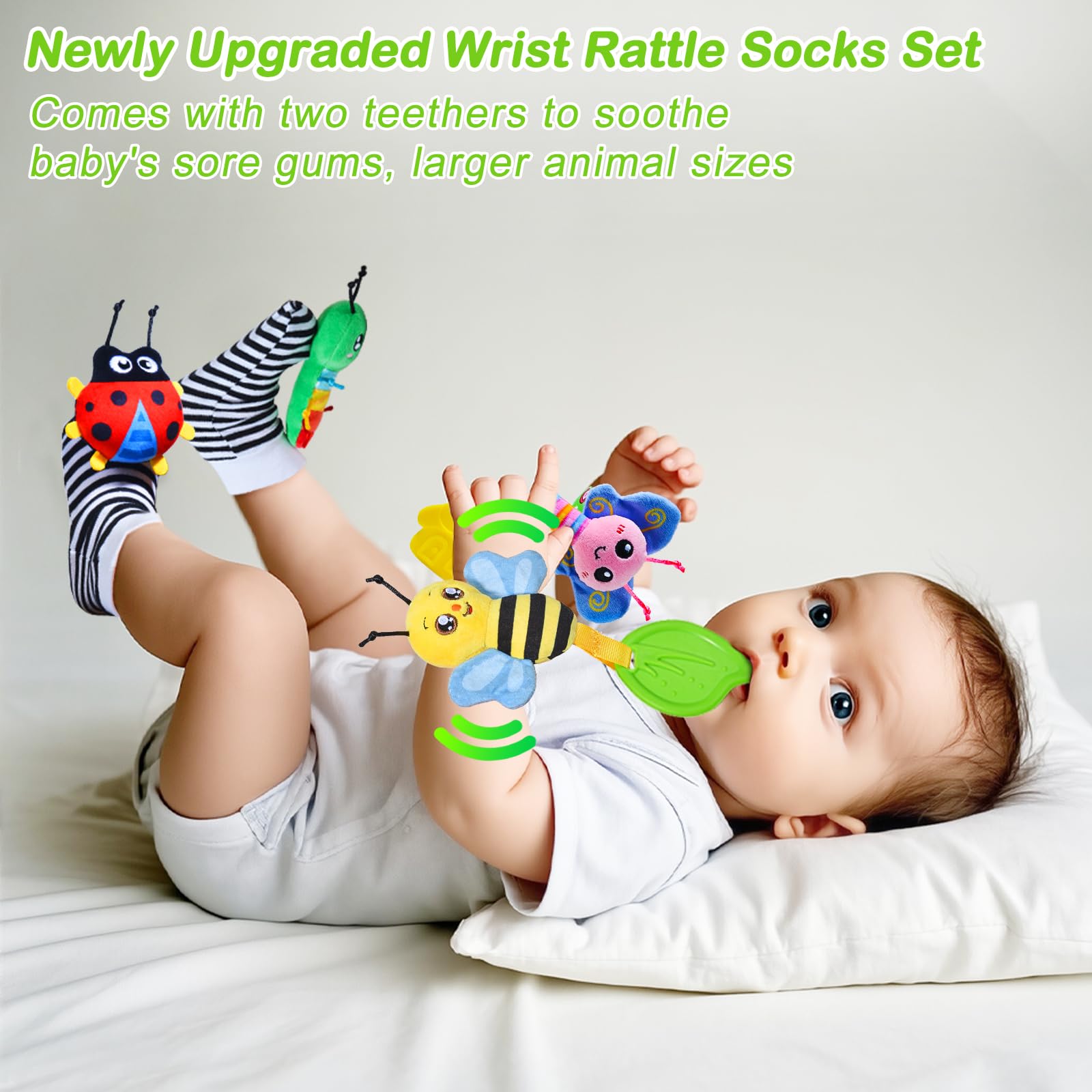 ZGLYMUS Baby Toys 0-6 Months,Soft Rattle Socks and Wristband Set,Hand and Foot Sensory Development Toys for Babies 0-12 Months with Infant Teething Toys,Shower Gifts for Newborn Boy and Girl