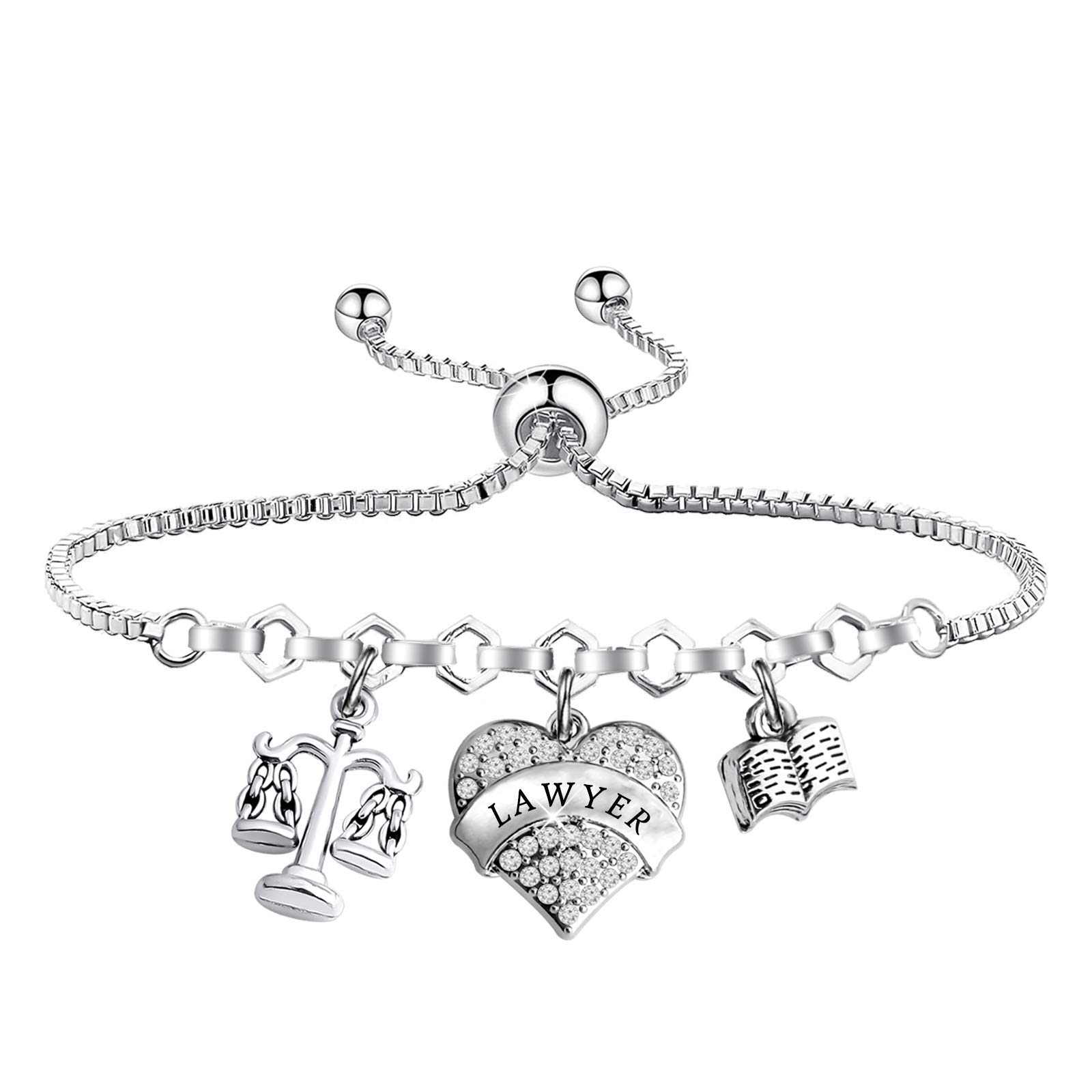 MYOSPARKMYOSPARK Scales of Justice Lawyer Gift Lawyer Rhinestone Heart Bracelet Lawyer Attorney Jewelry Law School Graduation Gift