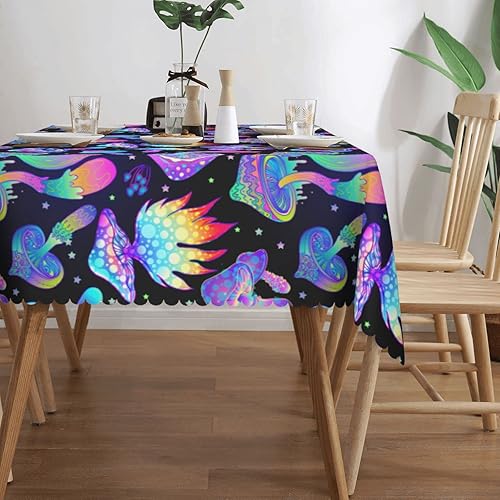 Miniatura 3 de Mantel rectangular con estampado de hongos trippy con divertido estampado de hongos, impermeable, lavable, para comedor y cocina, 54 x 72 pulgadas