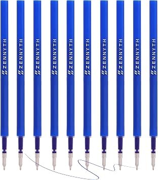 MengRan 4.3 Gel Ink Pen Refills for Click Pens,Blue Ink,10 Pack | 0.5mm Fine Point Tip, Original ZENNYTH Livelyline Gel Ink Refills