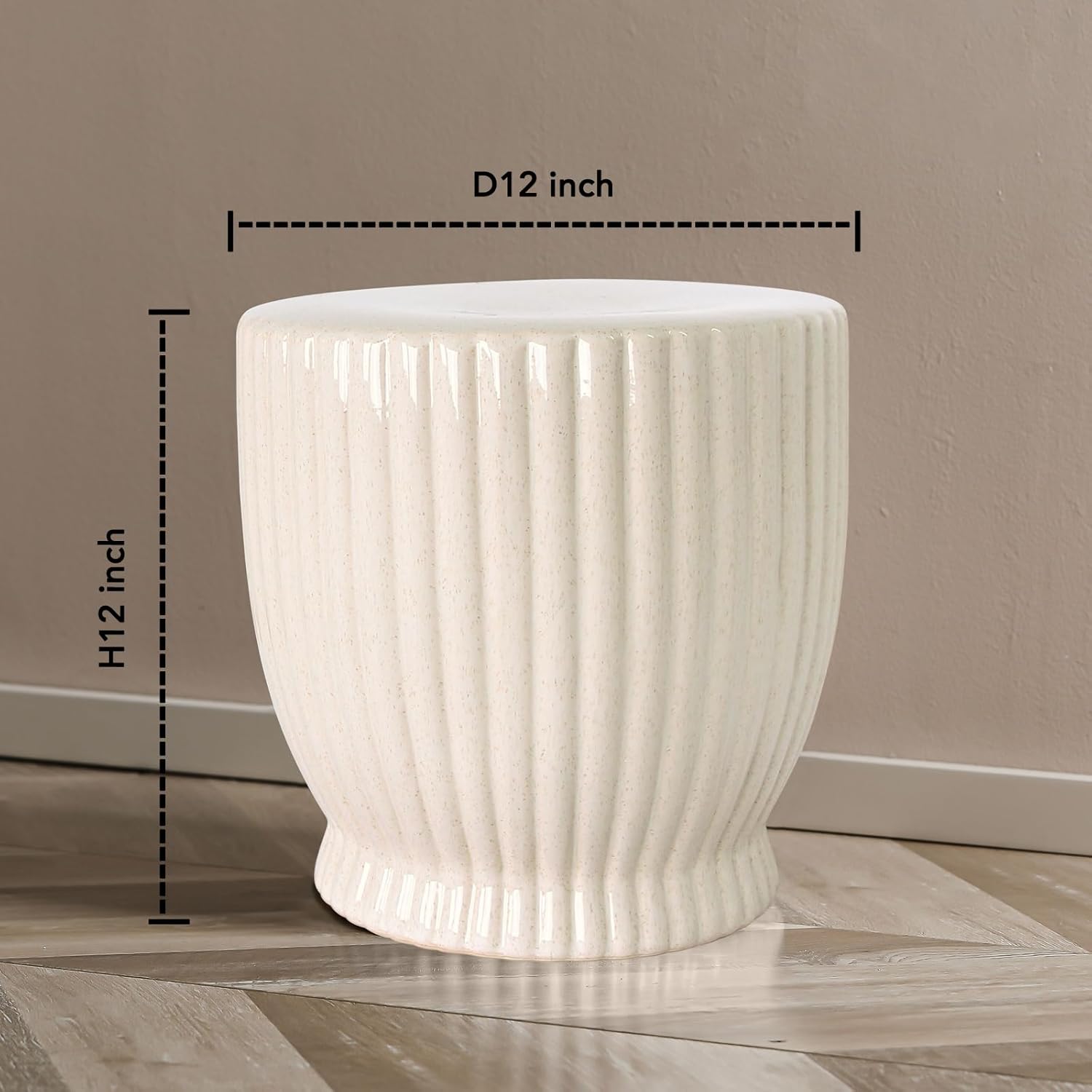 Ceramic Decorative Garden Stool: Cream Stool Striped Drum Shape for Indoor Outdoor Decor - Ceramic Tabouret for Living Room Patio Front Porch Bathroom