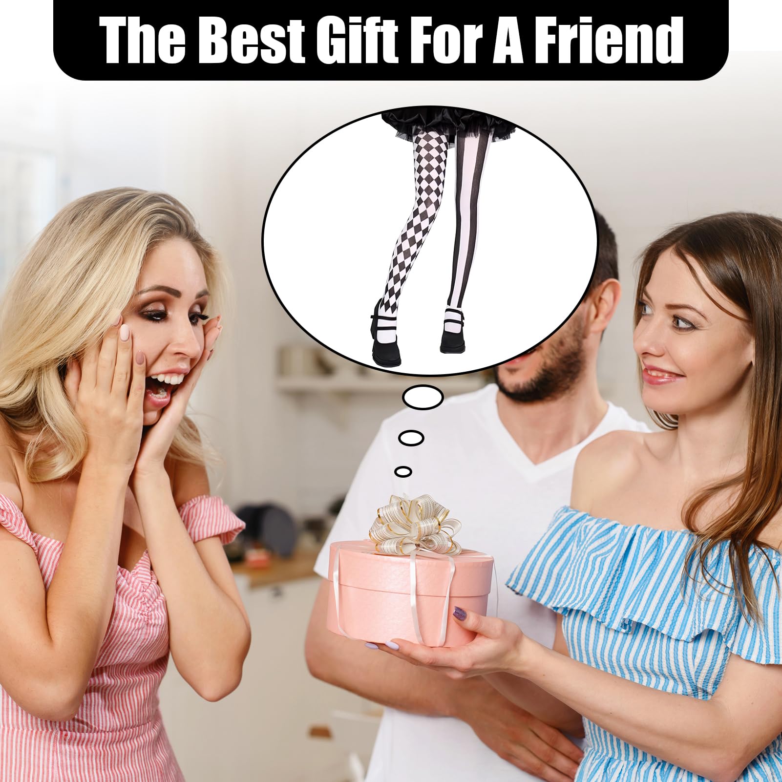 Clown Tights for Circus Costume Women Man Ladies Christmas Striped Tights, Black and White Knee High Socks - Image 3