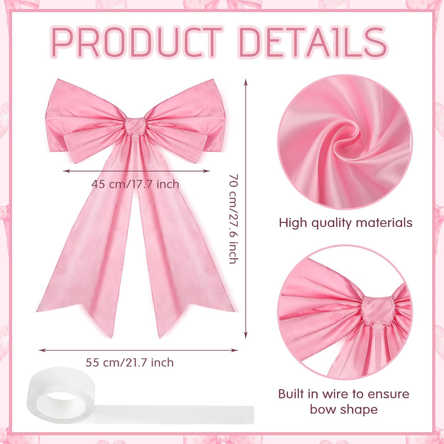 1 Pcs Large Pink Coquette Bow for Backdrop 27.6 x 21.7 Inches Big Pink Bows Room Wall Decor Giant Ribbon Tie Hanging Gift for Birthday Bachelorette Party Girl Baby Shower Bridal Shower Wedding