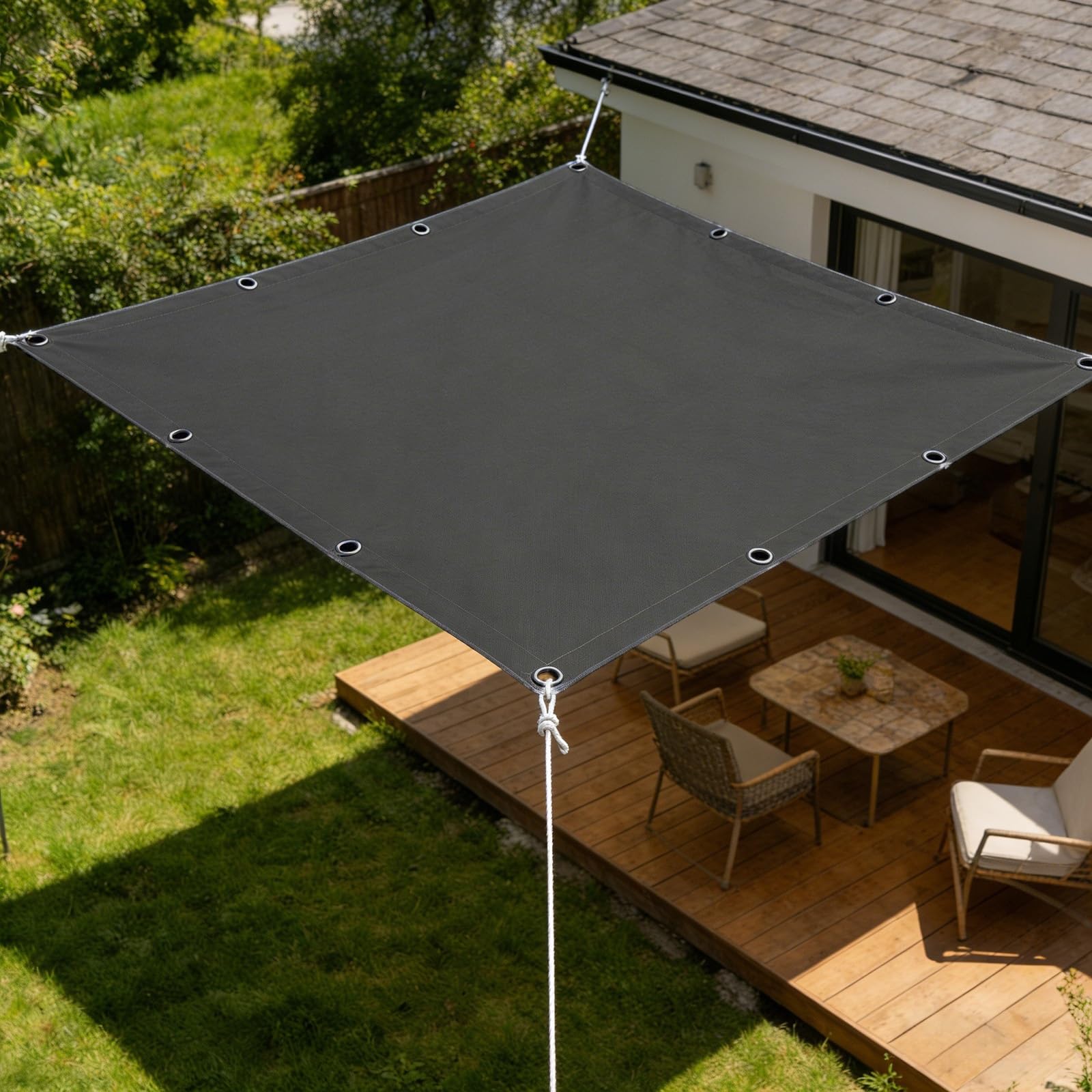 Żagiel Przeciwsłoneczny 2.3 x 8 m Odporna Na Warunki Atmosferyczne, Trwała, Z Filtrem Uv, Prostokątna, Wodoodporna Markiza Prostokątna Na Kemping, Do Altany, Ciemny szary