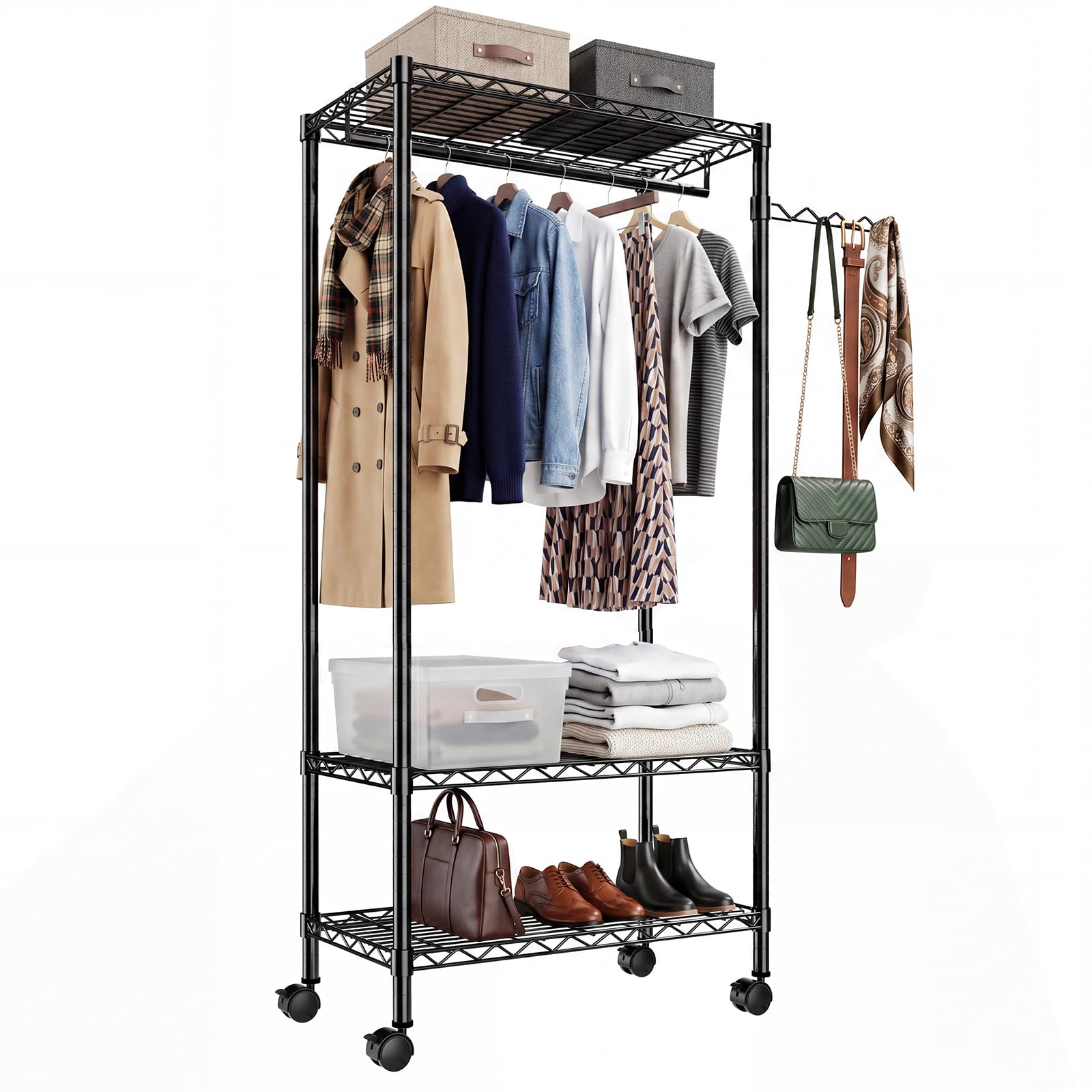HOKEEPER Freestanding Metal Open Wardrobe, Heavy Duty Clothes Rail