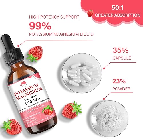 Miniatura 3 de Suplemento de citrato de magnesio y potasio, gotas líquidas de magnesio con glicinato de magnesio 1000 mg con Ashwagandha, zinc, soporte para el