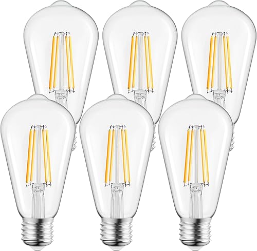 Brightown Edison - 6 bombillas incandescentes vintage de 60 W, base E26, regulables, decorativas, antiguas, de filamento, 252 lúmenes, ámbar cálido