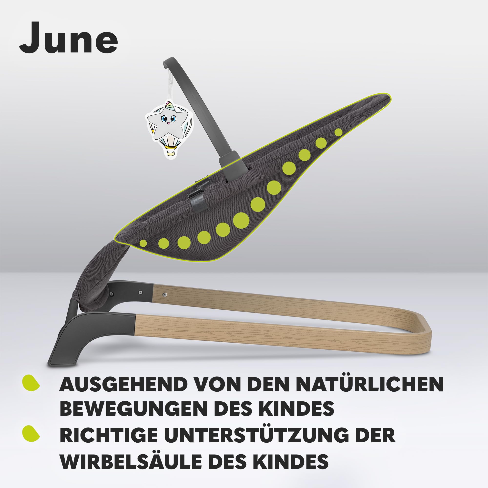 LIONELO June Babywippe, ab den ersten Lebenstagen bis zu 9kg | atmungsaktives Material, optimale Luftzirkulation, leicht, stabil, rutschfest, Sicherheitsgurte, zusammenklappbare Babywippe