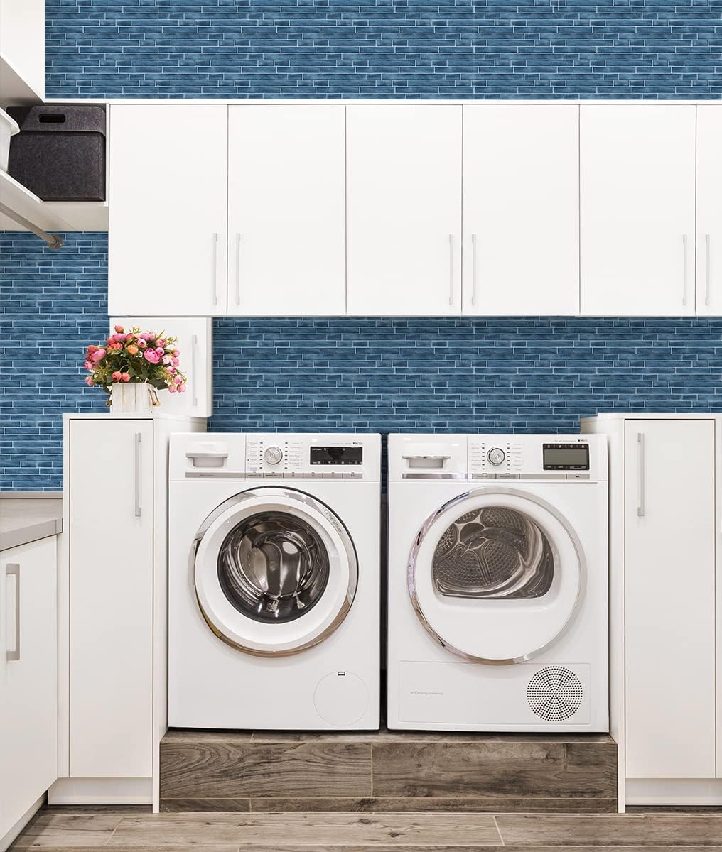 NextWall Brushed Metal Tile Peel and Stick Wallpaper (Denim Blue)