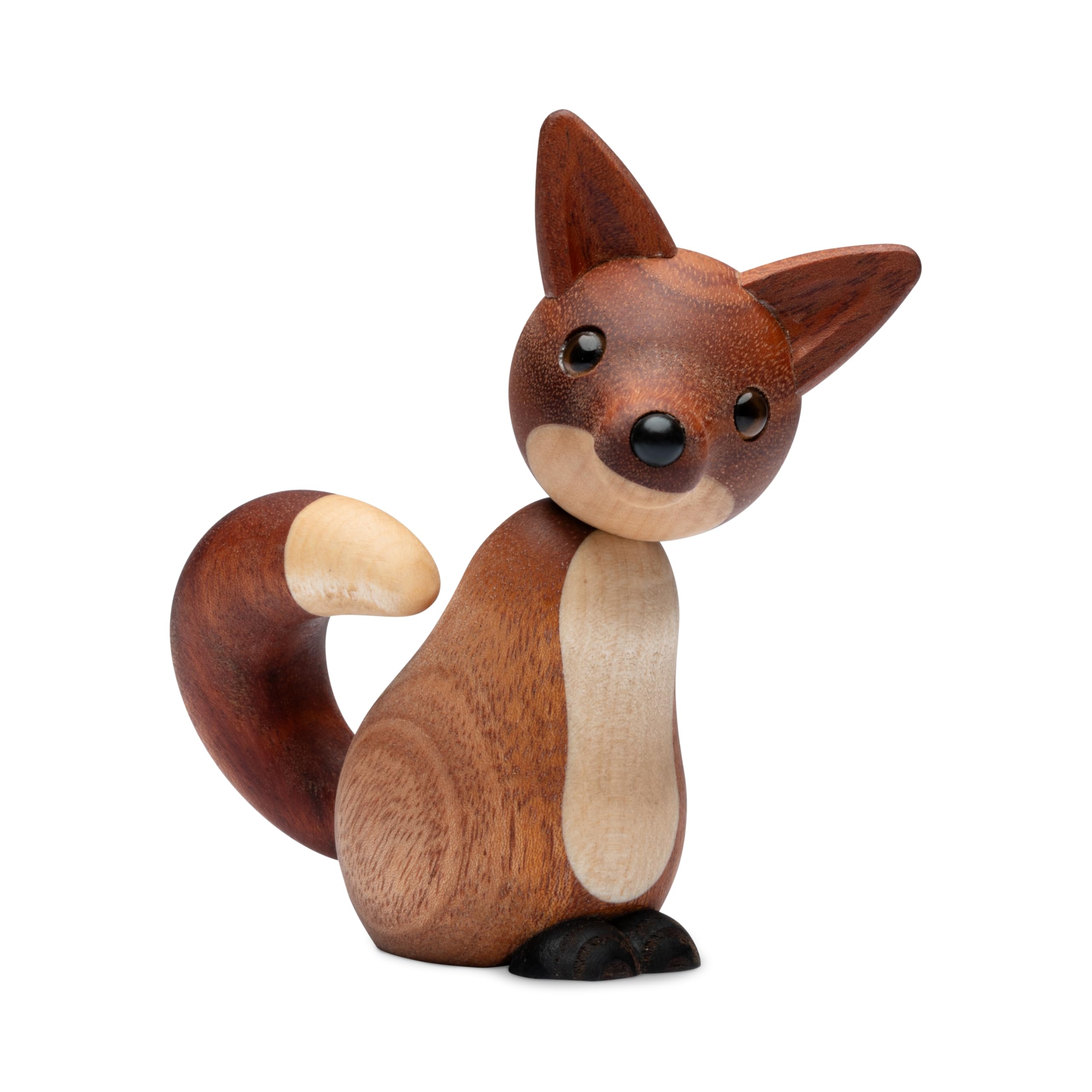 Figurine En Bois Renard Roxy - Décoration Maison Artisanale - 10x9x6 Cm - Bois FSC (acajou, érable, Frêne