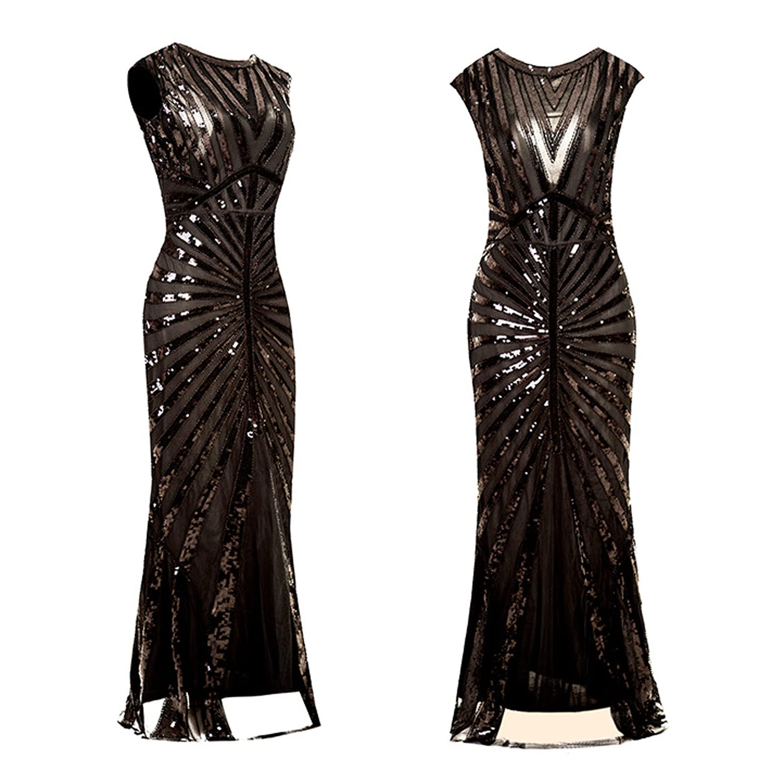 Générique Costume Charleston pour femme - Robe de soirée Gatsby - Robe de soirée - Costume rétro - Style cocktail - Robes à paillettes - Robes longue des années 1920 - de cocktail à rabat