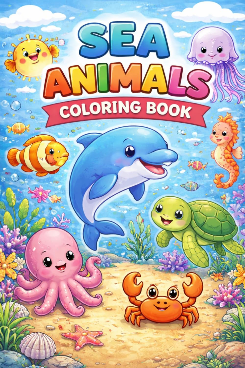 SEA ANIMALS COLORING BOOK: EASY AND FUN FOR KIDS AGES 4–8