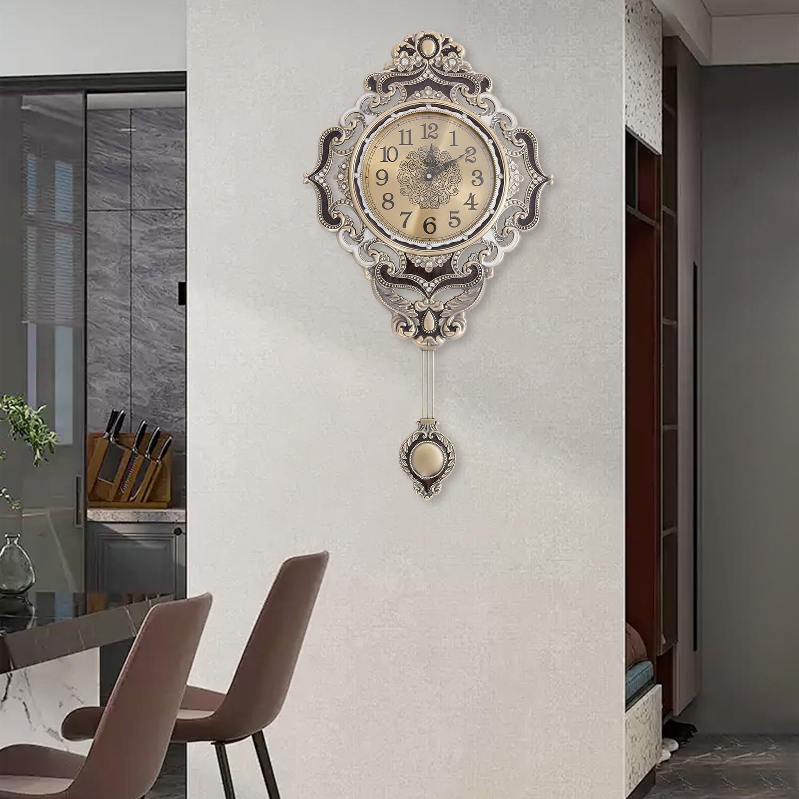 Reloj de pared moderno con discos de metal con péndulo ahora, preciso y silencioso, para salón, dormitorio, oficina, cocina