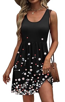 WIHOLL Women's Summer Dress 2026 A-Line Sleeveless Casual Sundress with Pockets Floral/Solid