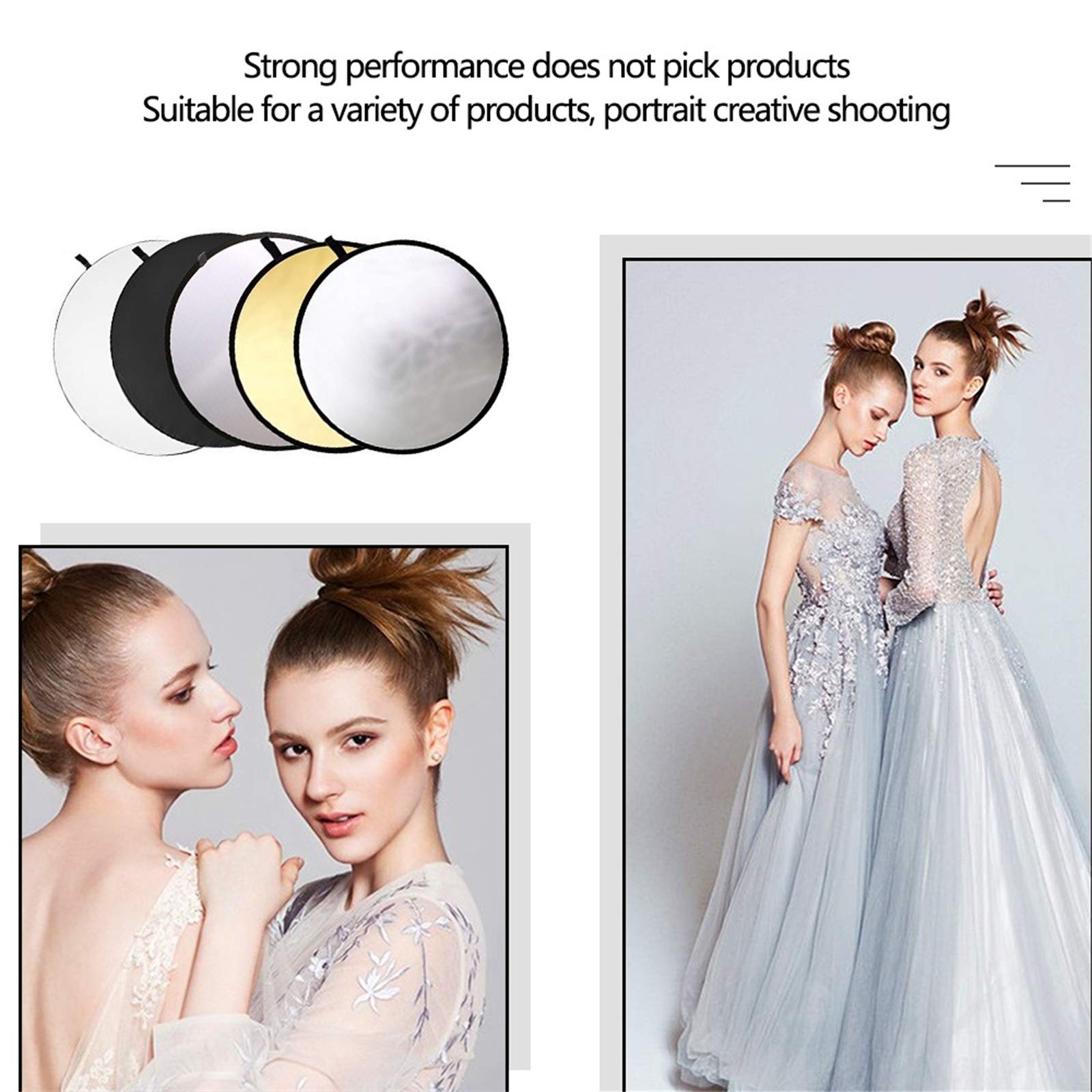 5in1 Riflettore 80CM Pannello Riflettente Pieghevole Multi-disco con Borsa, Traslucido, Argento, Oro, Bianco e Nero Riflettori per Illuminazione da Studio Fotografico e Illuminazione Esterna