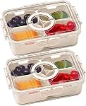 2 Pack Snackle Box Container, 8 Compartments Snack Box, Portable Serving Tray with Lid and Foldable Handle, Snack Organizer for Fruits, Snacks, Nuts, Veggies, Ideal for Travel & Picnics