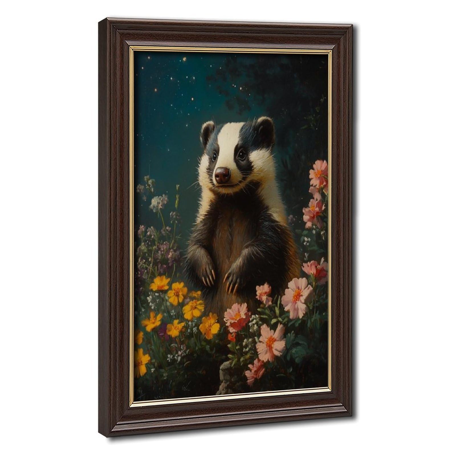 Bareronor Turquoise Whimsical Badger Canvas Poster Bedroom Decor Landscape Office Room Decor Gift 24" L X 36" W