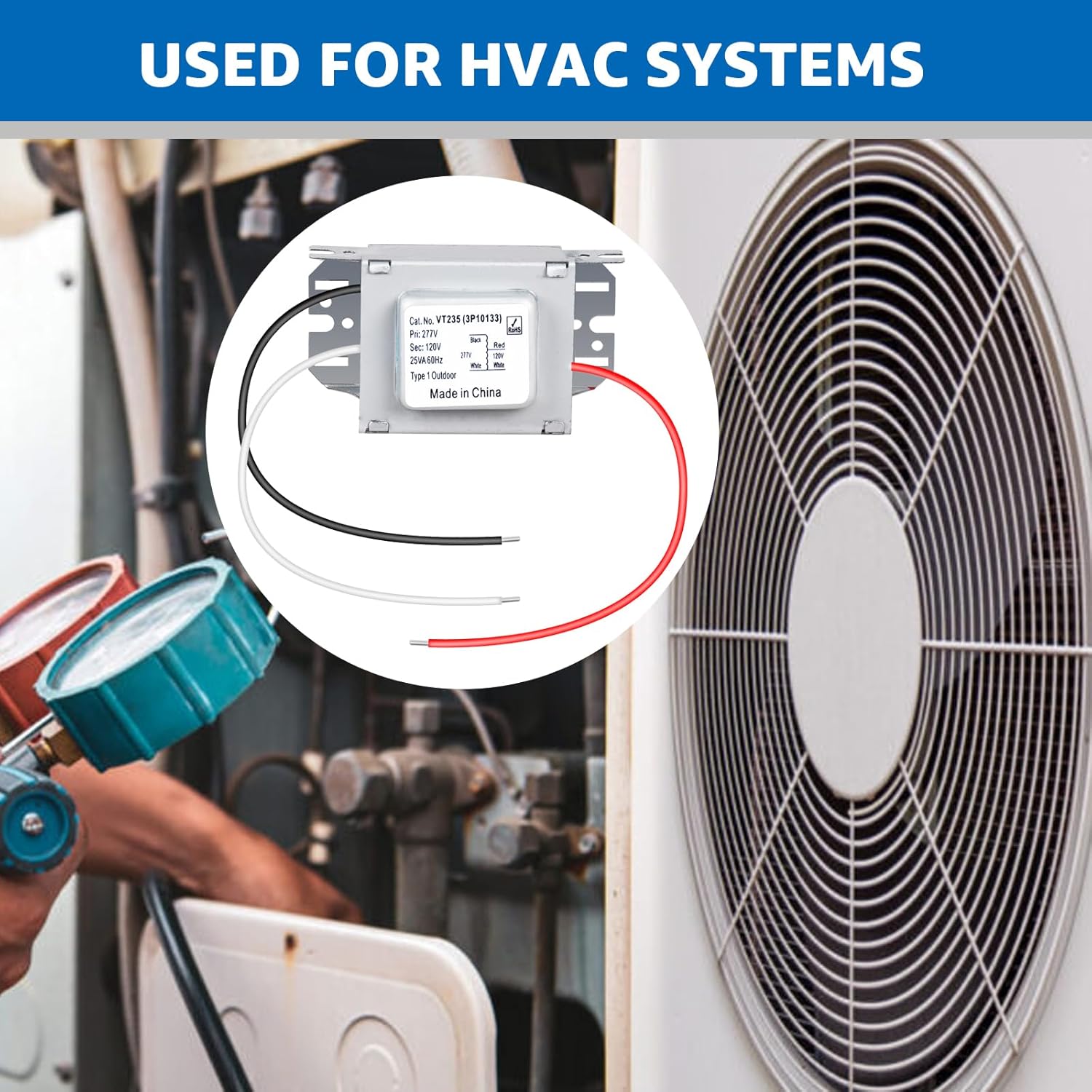 277V to 120V Magnetic Step Down Voltage Transformer, 25VA Max Load Compact Enclosed Transformer for Lighting Controls, sensors, HVAC Systems Industrial Installations