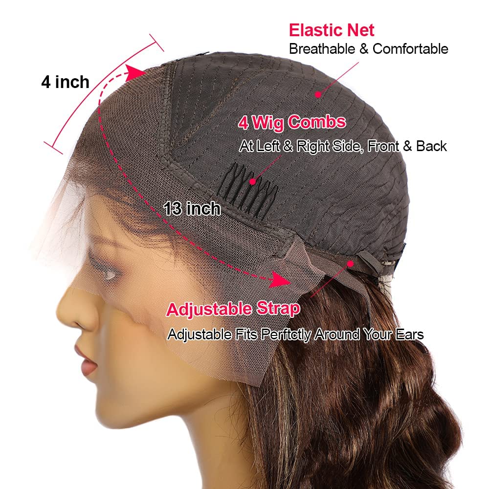 Ombre Brown Curly Lace Front Wigs Human Hair Pre Plucked Deep Curly Wave 13x4 HD Frontal Lace Wigs Human Hair Colored with Baby Hair Deep Wave Brown Frontal Wig 150% Density 16 Inch