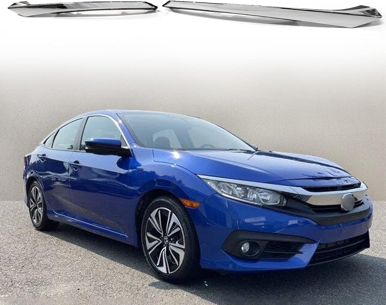 Chrome Headlight Eyelid Eyebrows Cover Compatible with 2016 2017 2018 Honda Civic Front Grille Grill Extension Hand 1 Set (Passenger & Driver Side)