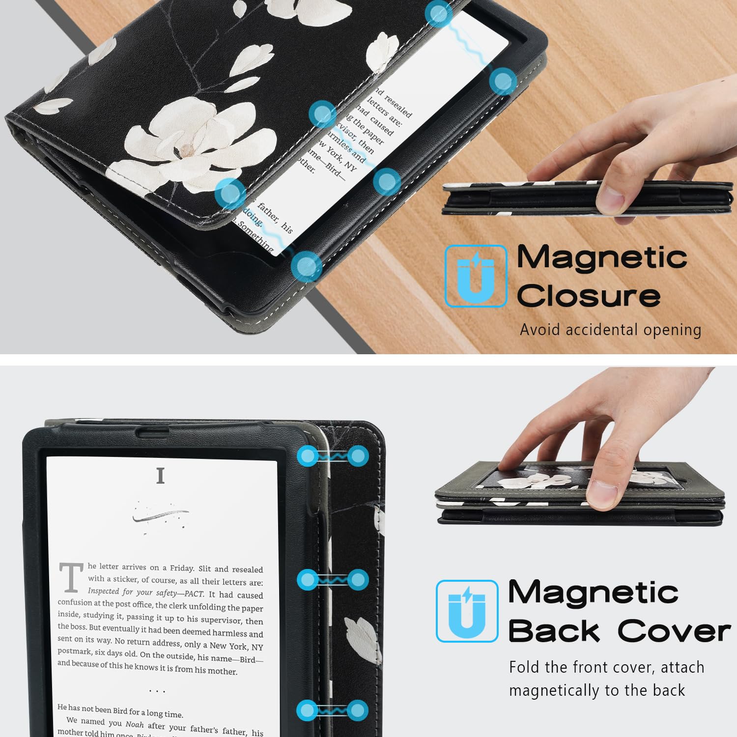 Custodia con supporto per Kindle Paperwhite da 7"/6" (12a/11a generazione-2024/2021) e Kindle Colorsoft Signature Edition - Custodia sottile e resistente in pelle PU con cinghia da polso