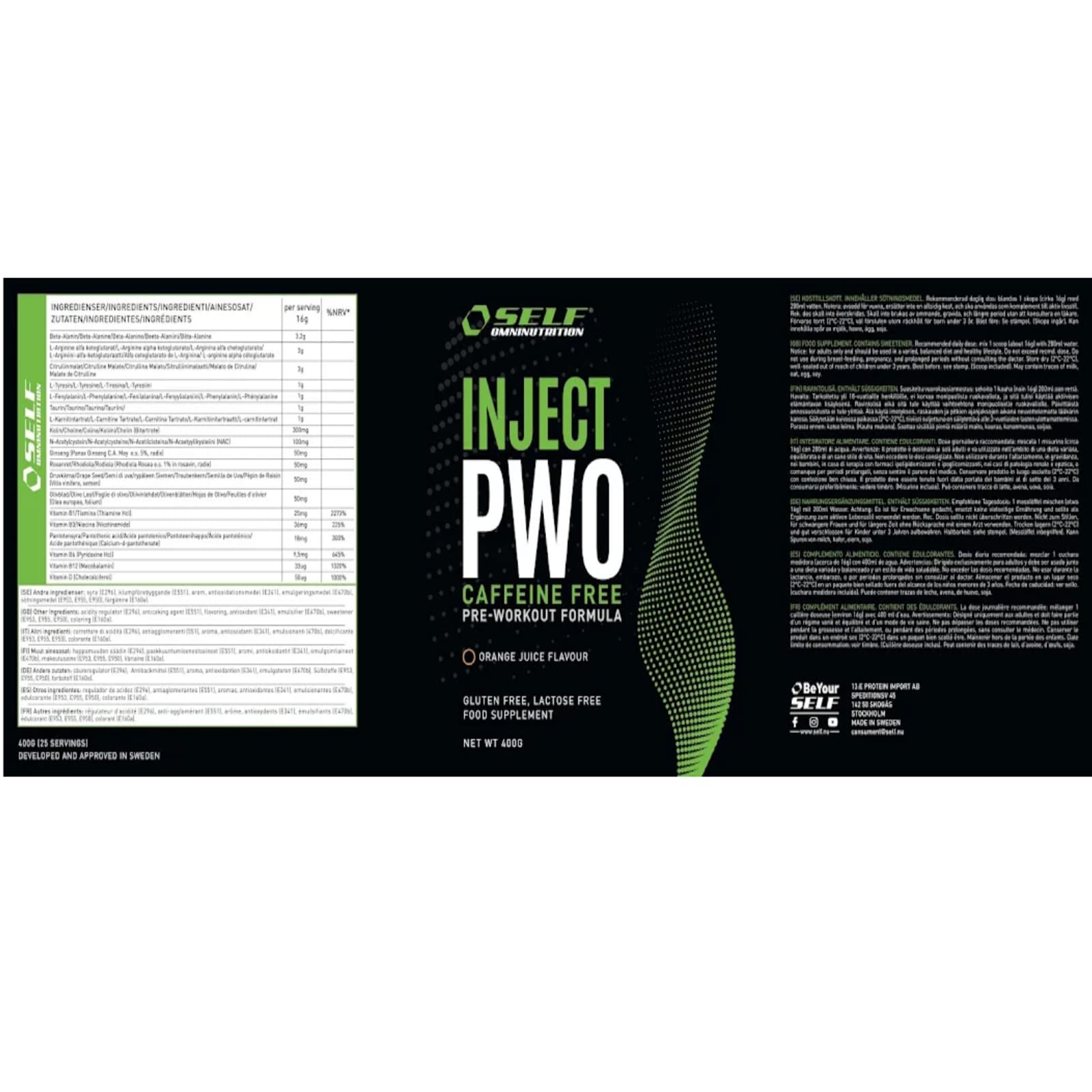 Self Omninutrition Inject PWO Caffeine Free 400 gr Gusto Arancia