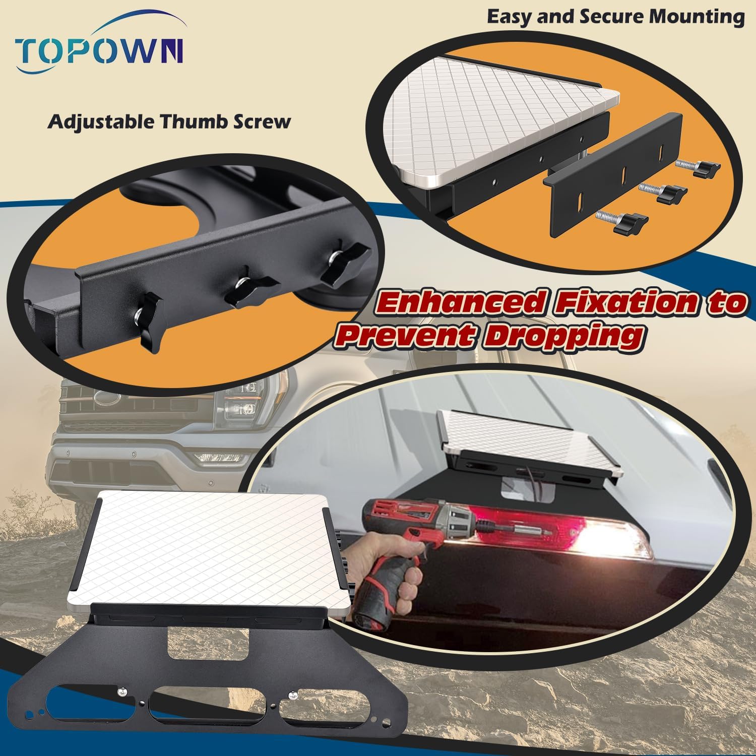 TOPOWN Drill-Free Cab Mount for Starlink Mini for Ford F150 (2015+), Metal Bracket for Starlink Mini for F250-F550 (2017+), Truck Mount for Aluminum Body (US Patent 30/008,384)